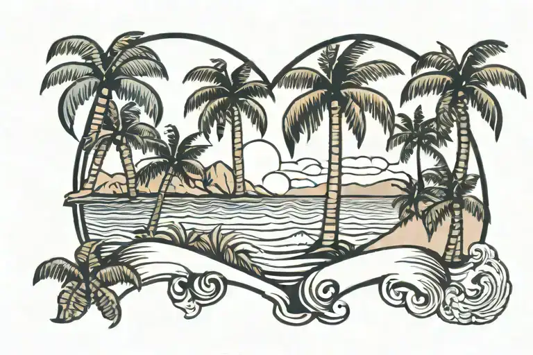 Beach Scene With Palm Trees