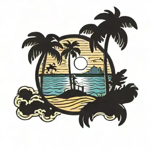 Beach Scene With Palm Trees