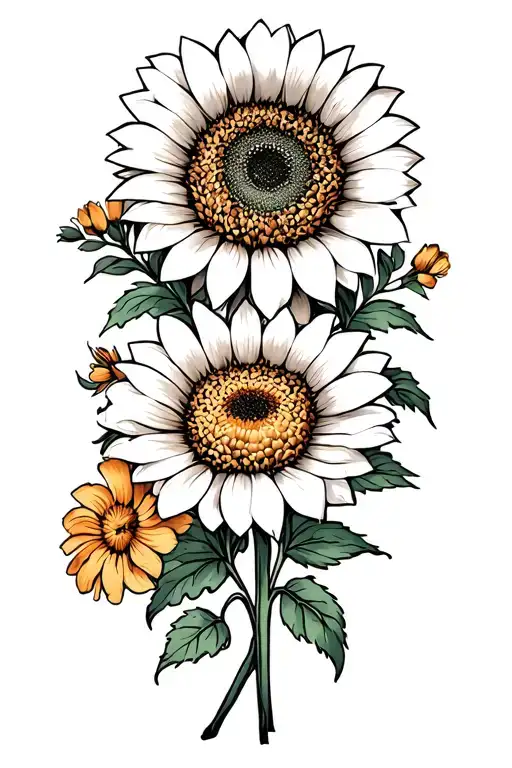 Sunflower And Chrysanthemum And Marigold Flowers Blooming