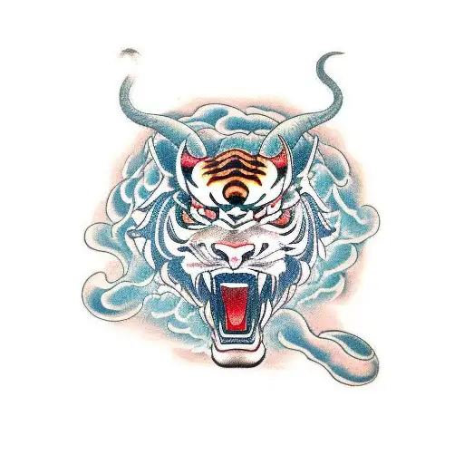 Chinese Characters Dragon Tiger Bull Intertwined
