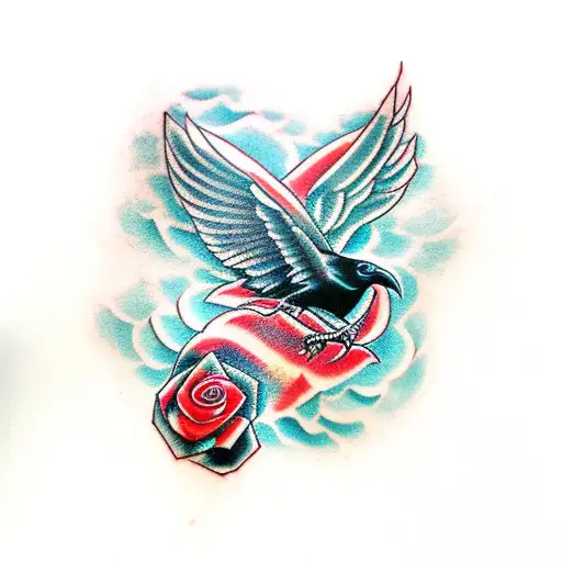 Raven Perched On A Blood Red Rose