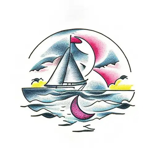 Desert Island With Half Moon In The Background