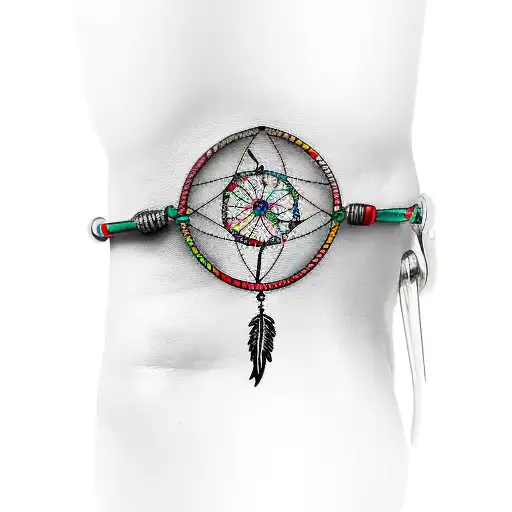 Ankle-bracelet With Dreamcatcher On Hanger And The Electrical Earthing Symbol In The Middle
