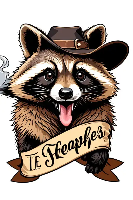 Leg Tattoo With A Cowboy Raccoon Smoking