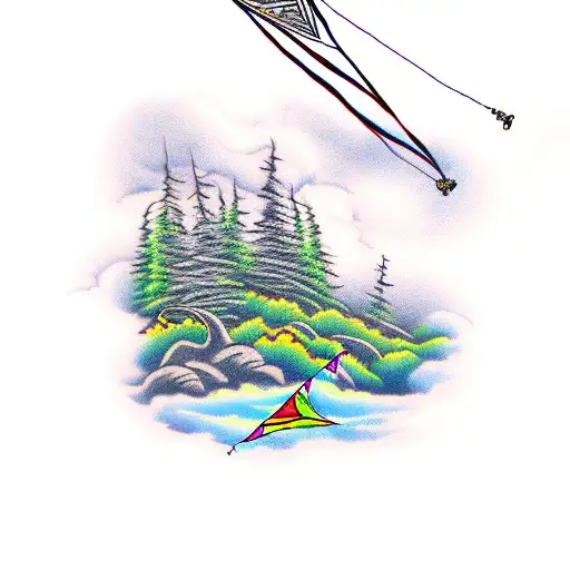 Forest With A Kite Flying Above