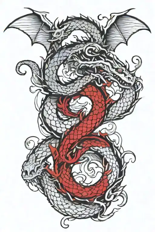 Twisting Dragons One Red And Other Black Grey
