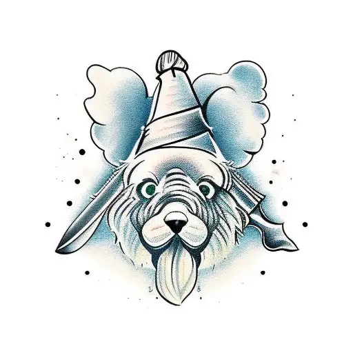 Create A Tattoo Of A Chef's Knife Morphing Into A Guitar With Animal Paw Prints Around It