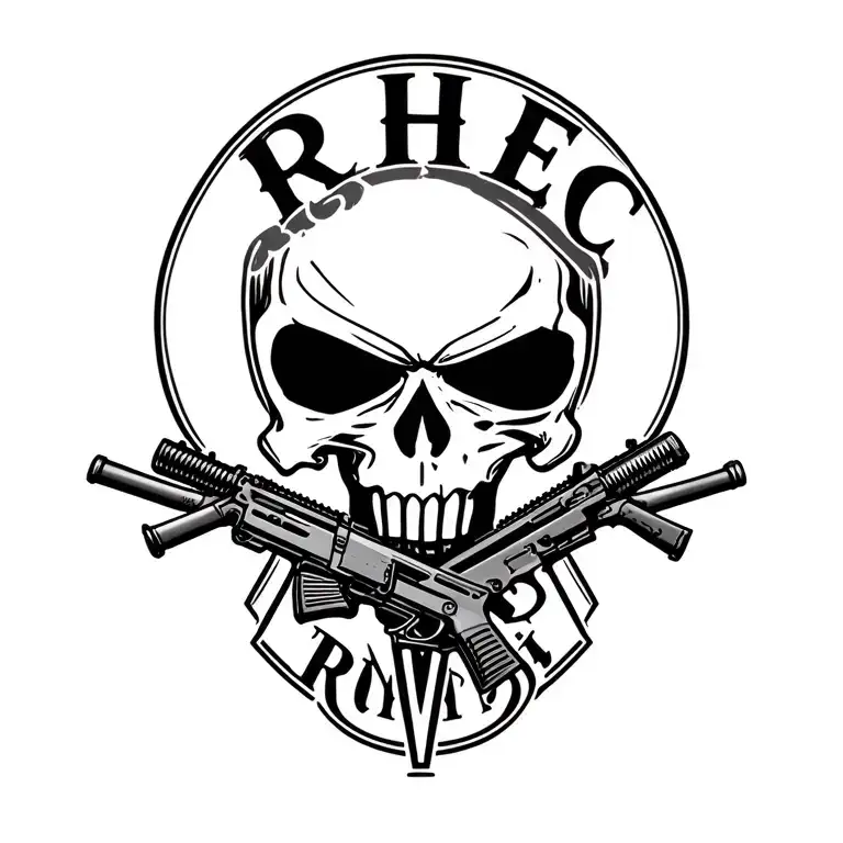 Punisher Skull With M16 Rifles With The Word Rhec