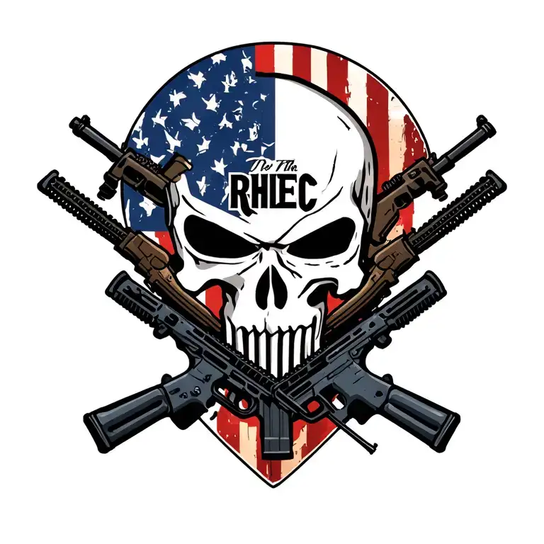 Punisher Skull With M16 Rifles With The Word Rhec