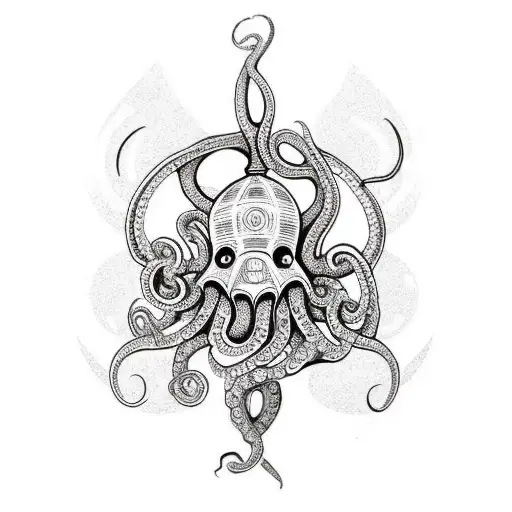 An Octopus With Intricate Patterns And Details Wrapping Around A Lighthouse