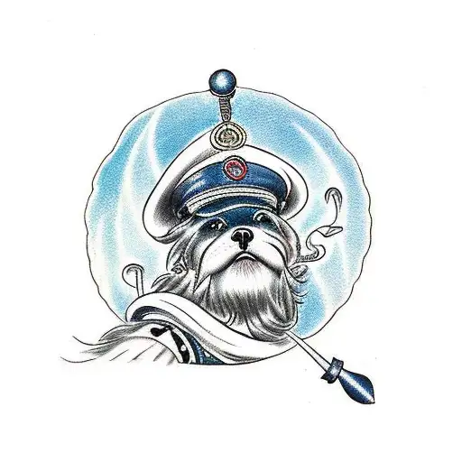 A Sailor Dog Wearing A Captain's Hat Steering A Boat Through Stormy Waters