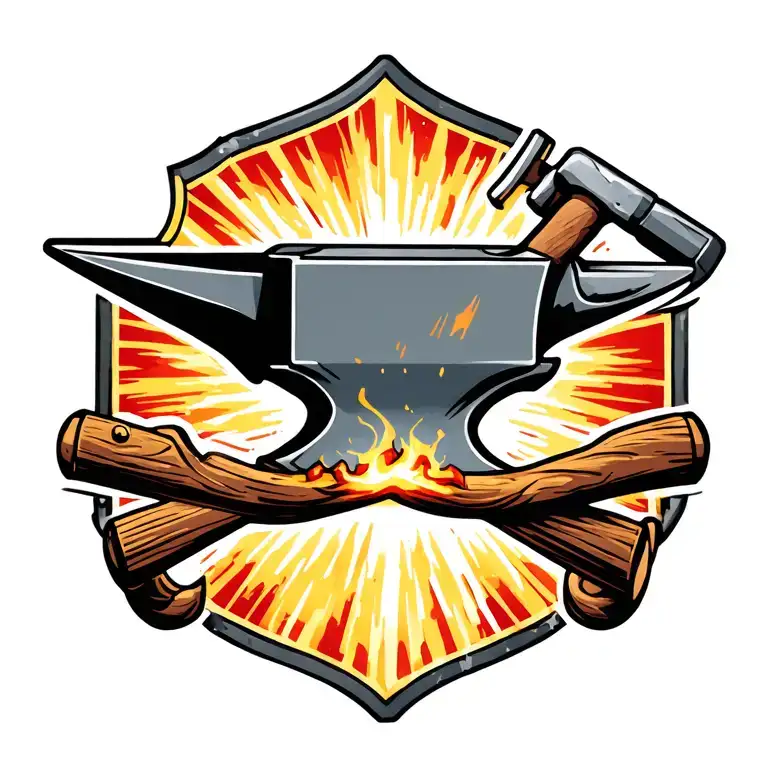 Tattoo Of An Anvil With Behind It A Forging Hammer And Tongs