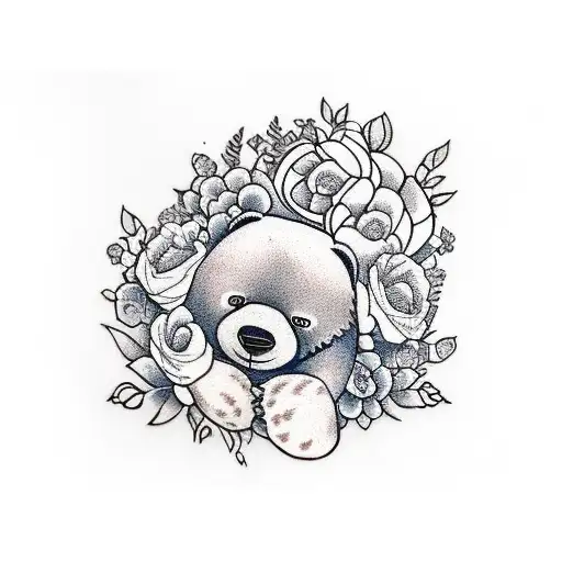 A Traditional-style Teddy Bear Snuggled Up With A Sloth In A Bed Of Flowers