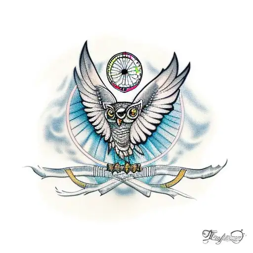 Owl With Wide Open Wings Holding A Dream Catcher