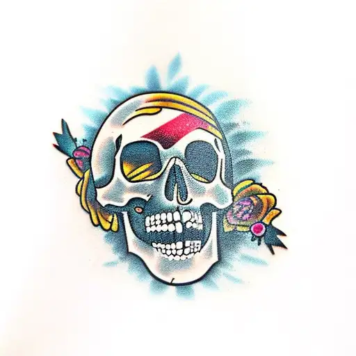 Pin-up Laying On A Skull