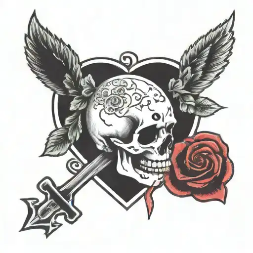Love Is Pain Heart And Skull Wearing