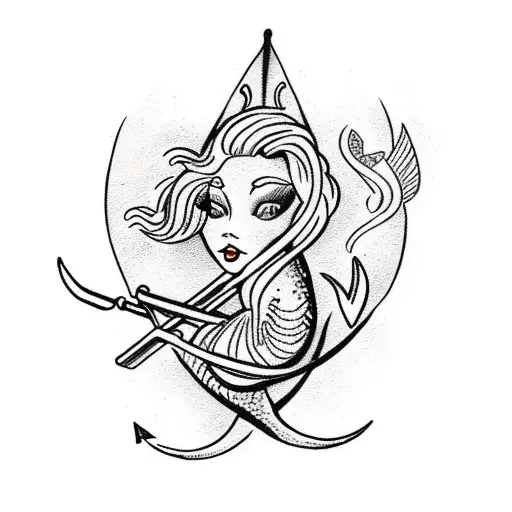 Mermaid On An Anchor Holding A Trident