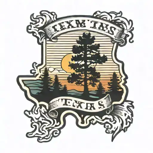 Texas With Pine Trees Colors Sunset