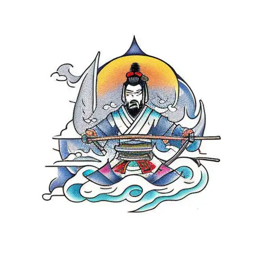 Cool Samurai And Temple Behind With Nature