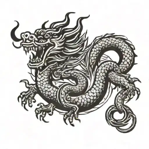 Chinese Dragon Wrapped Around The Sun
