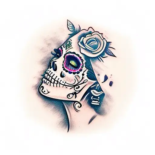 Beautiful Woman Face With Mexican Day Of The Dead Skull Makeup