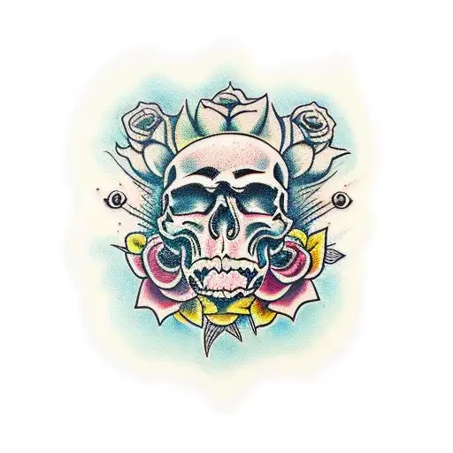 Skulls And Flowers Color Tattoo Sleeve