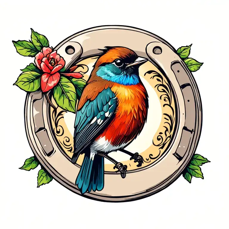 Robin Bird On Top Horse Shoe