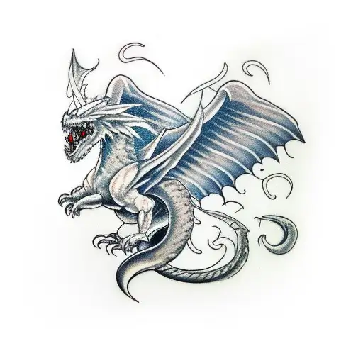 Wings On Side Slaying Dragon The Middle Of Wings With Sword