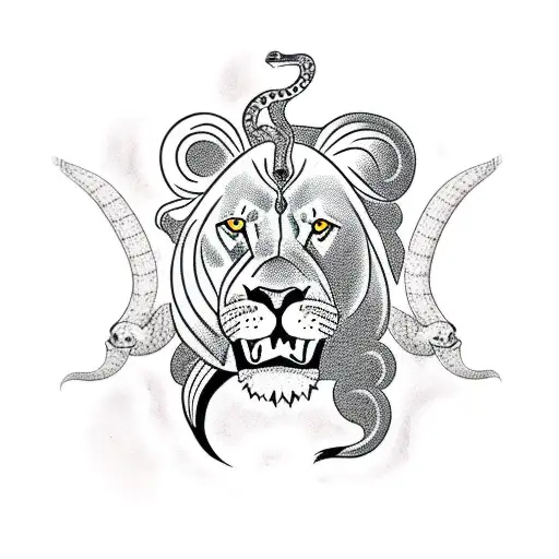 Lion With Snake On Neck