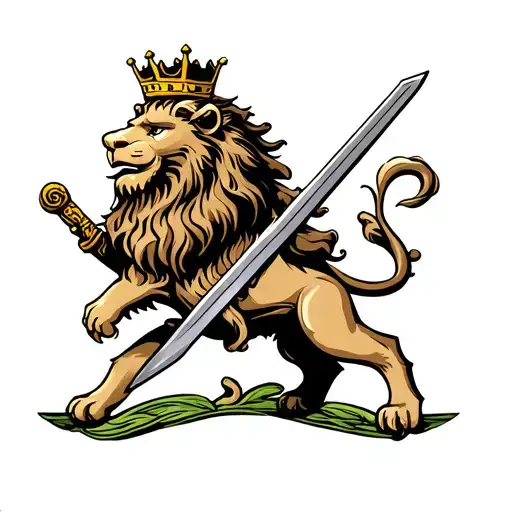 Scottish Lion Wearing A Crown And A Long Sword Surrounded