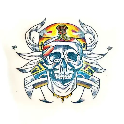 Skull With Laurel Wreath And Greek Mosaic