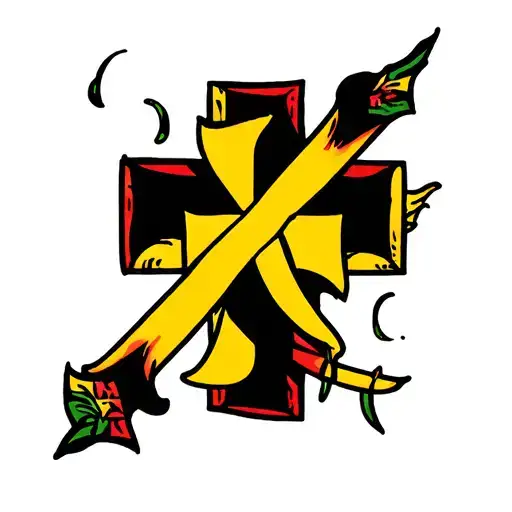 A Yellow And Black Cross With The Colors On The Cross