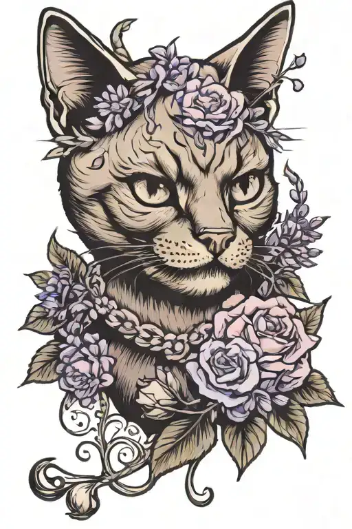 Cat With Skull And Lavender