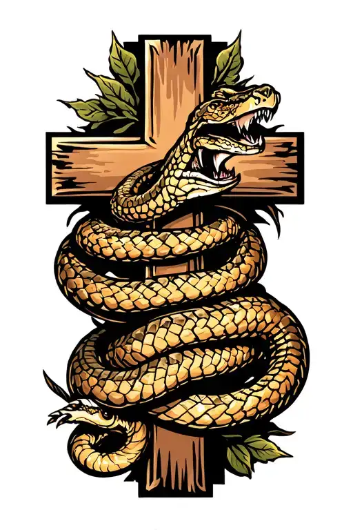 Rattlesnake Wrapped Around A Cross