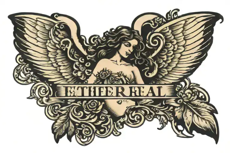 Tramp Stamp With The Word Ethereal Angelic Figure