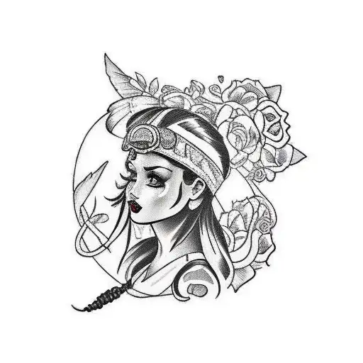 Black And White Gipsy Girl's Side Profile