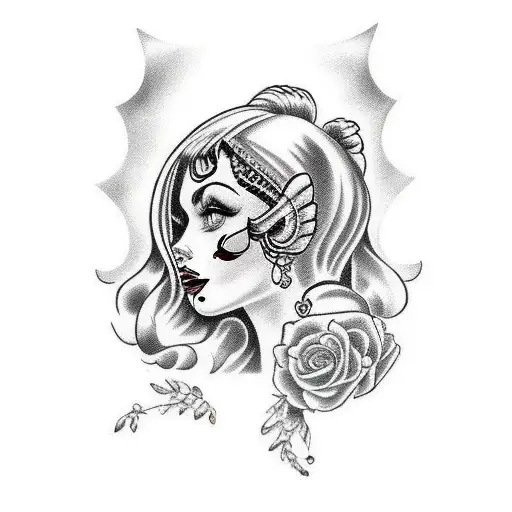 Gipsy Girl Face Black And White