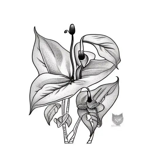 Black And White Anthurium Clarinervium Tattoo With Fine Line Work And Minimal Shading