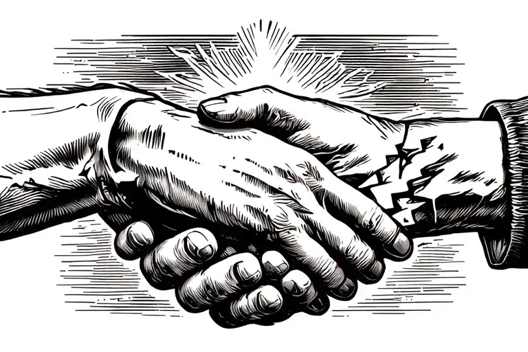 Broken Hand Of Sculpture Held By A Hand Shakes Another Hand