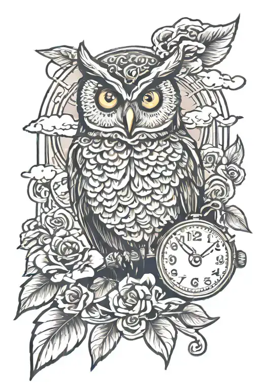 Watch And Owl With Clouds Surrounding