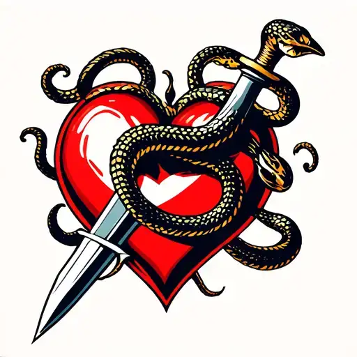 Dagger Through Heart With Snake Wrapped