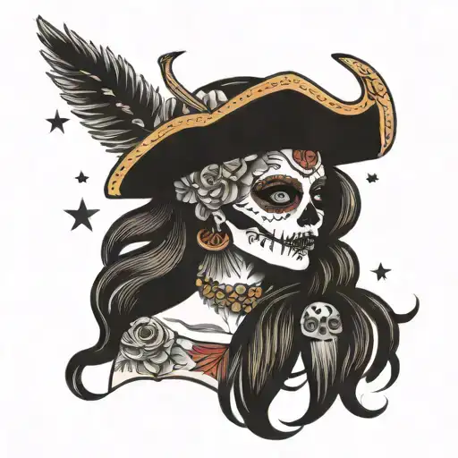 Dia De Los Muertos Female With Viking Elements Like Stars