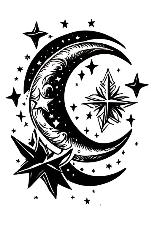 Crescent Moon Surrounded By Stars