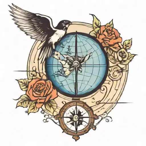 Globe With Compass And Swallow Colour