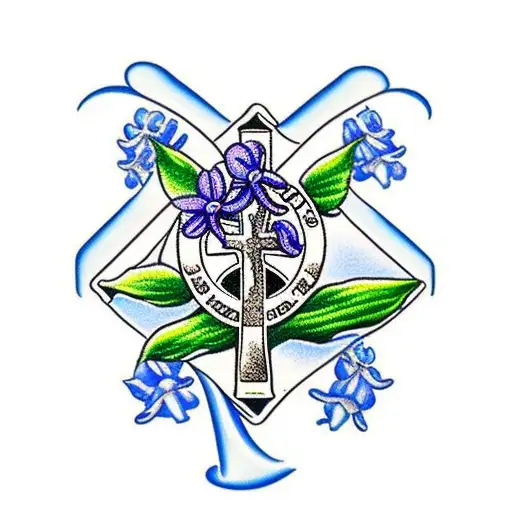 St Benedict Cross On A River With A Bluebell Flower And A Car With A Small X