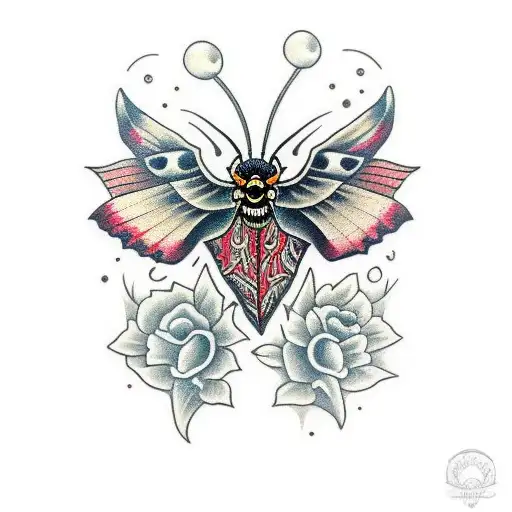 Neotraditional Death Head Moth In Front Of A Dagger