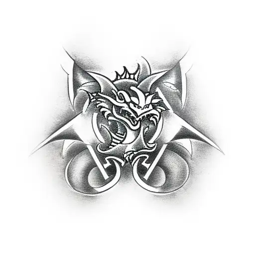 Tribal Armband With Japanese Dragon And With Viking Runes