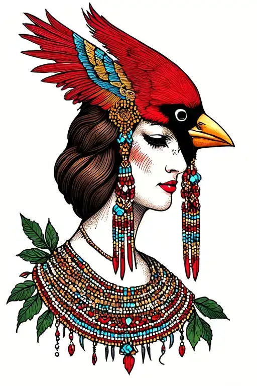 Beaded Woman Cardinal Headress American Traditional