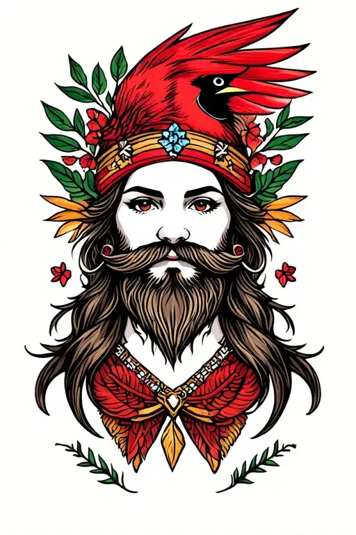 Bearded Woman Cardinal Headress American Traditional