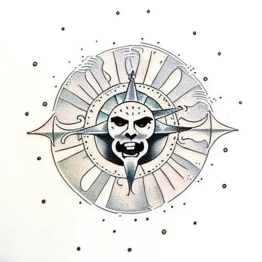 Medieval Tattoo With Sword And Sun